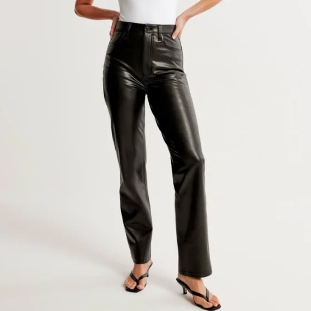 Abercrombie and Fitch women's 90s straight leg black leather pants